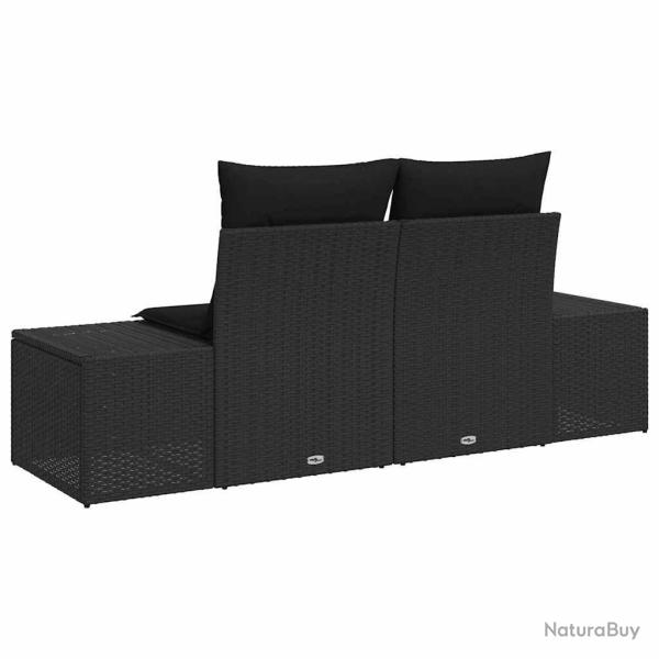 Canap� de jardin 2 places avec rangement et coussins noir en rotin synth�tique