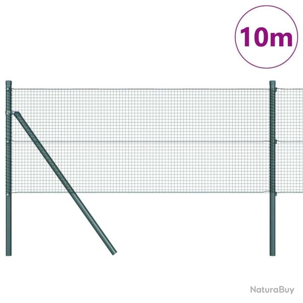 Cl�ture en fil soud� avec 7 Poteaux Vert 0.6x10 m Acier