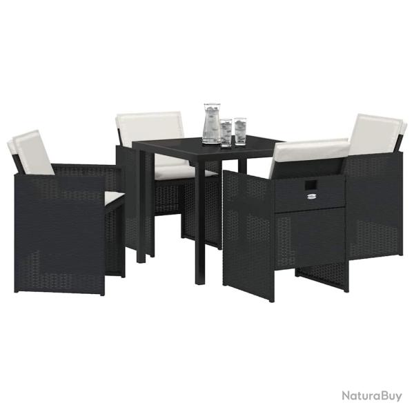 Set de jardin 5 pi�ces avec des coussins en rattan synth�tique noir