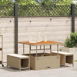 Ensemble de salle &agrave; manger de jardin 3 pi&egrave;ces avec coussins beige poly rattan et acacia
