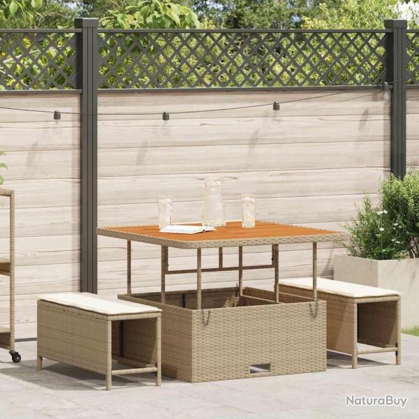 Ensemble de salle � manger de jardin 3 pi�ces avec coussins beige poly rattan et acacia