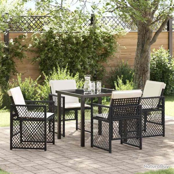 Ensemble salle � manger jardin 5 pi�ces avec coussins poly rotin noir