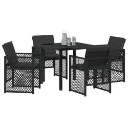 Ensemble de salle &agrave; manger de jardin de 5 pi&egrave;ces avec coussins noir en poly rattan