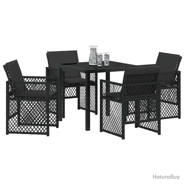 Ensemble de salle � manger de jardin de 5 pi�ces avec coussins noir en poly rattan