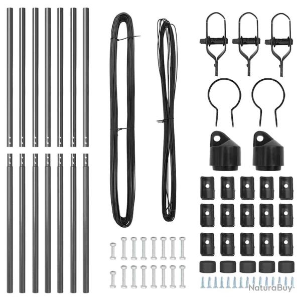 Set de poteaux de cl�ture 7 pcs Gris �32mm 160 cm M�tal