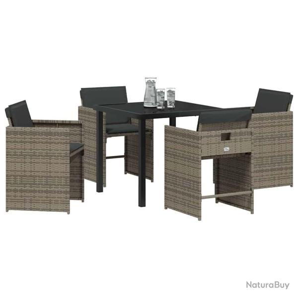 Ensemble de salle � manger de jardin 5 pi�ces avec coussins en rattan poly gris