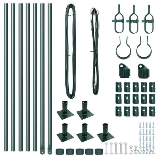 Kit de Poteaux de Cl�ture avec Plaques de Base 7 pcs Vert