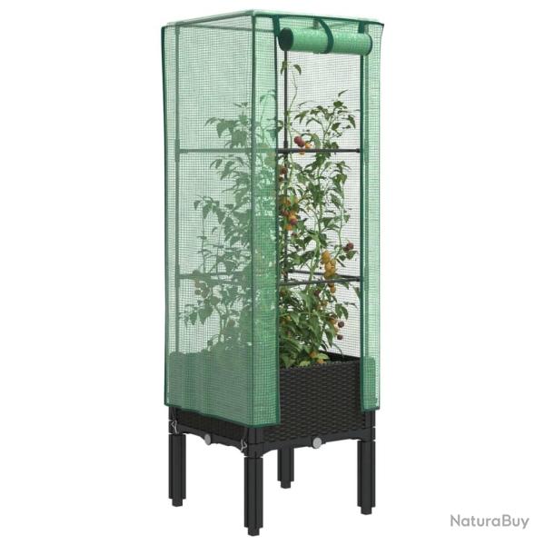 Jardini�re sur�lev�e avec housse aspect rotin 40x40x140 cm