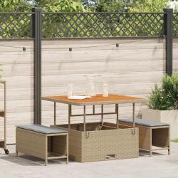 Set de Salle &agrave; Manger de Jardin 3 Pi&egrave;ces avec Coussins Beige en Rattan Poly et Acacia
