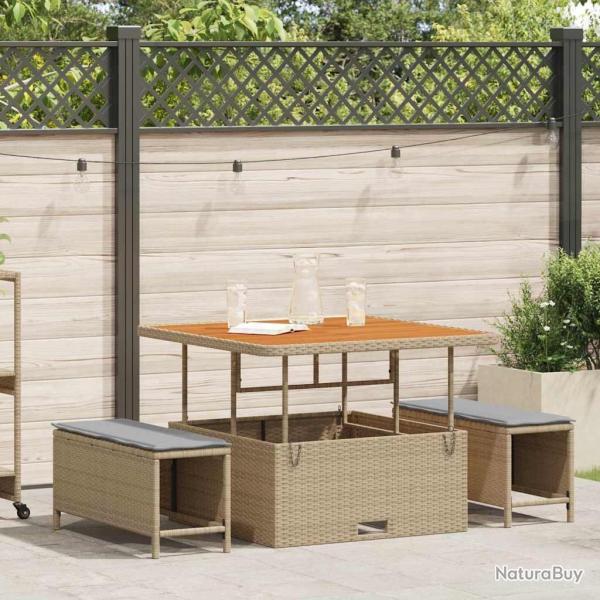 Set de Salle  Manger de Jardin 3 Pices avec Coussins Beige en Rattan Poly et Acacia