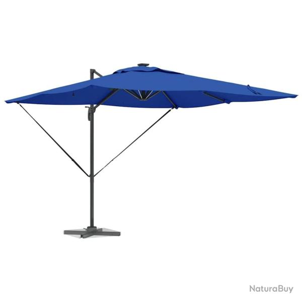 Parasol Cantilever Roma avec LEDs bleu azur - 286 x 285 x 270 cm, en aluminium.
