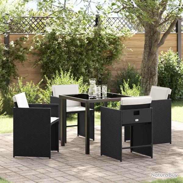 Ensemble de jardin 5 pi�ces avec coussins en rattan poly noir