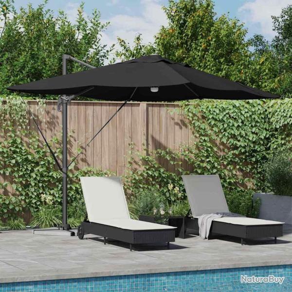 Parasol cantilever Roma avec LEDs, noir, 352x251x265 cm en aluminium