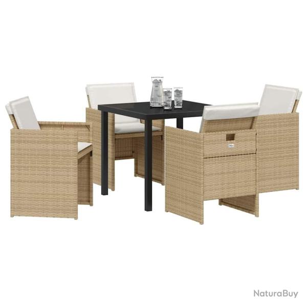 Ensemble de jardin 5 pi�ces avec coussins beige en poly rotin