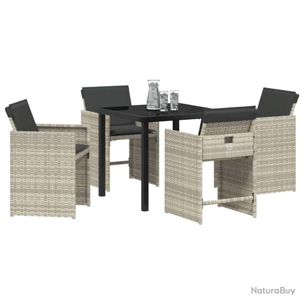 Set de salon de jardin 5 pi�ces avec coussins gris clair en poly rattan