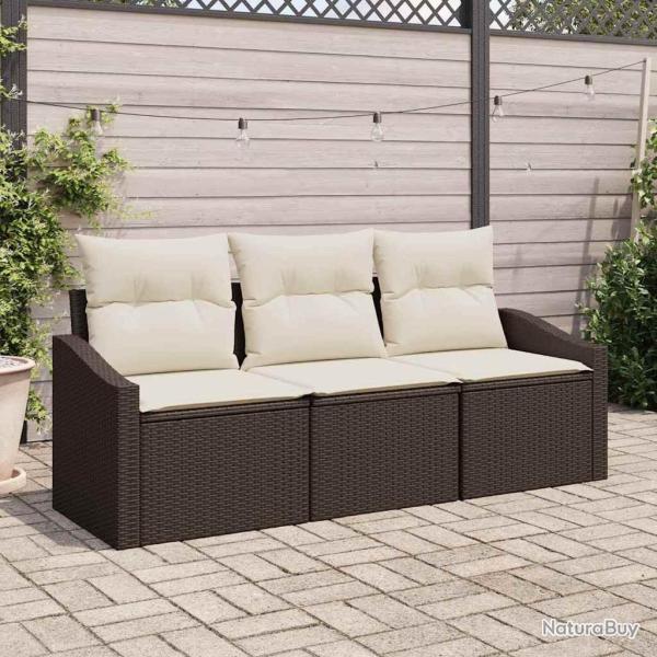 Ensemble de jardin 3 pi�ces avec coussins marron en rotin synth�tique