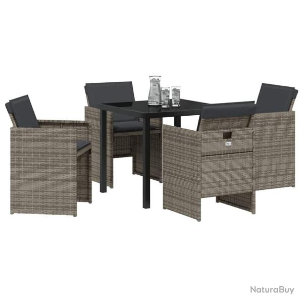 Ensemble de Salle � Manger de Jardin 5 Pi�ces avec Coussins Gris en Rattan Synth�tique