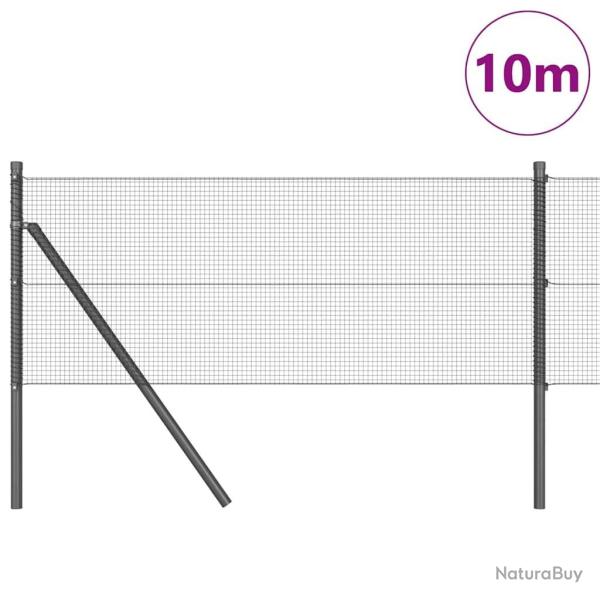 Cl�ture en fil soud� avec 7 poteaux Gris 0,6x10 m Acier