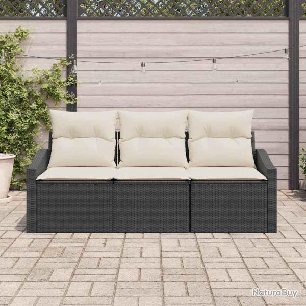 Ensemble de Salle � Manger de Jardin 3 Pi�ces avec Coussins - Noir, Poly Rattan