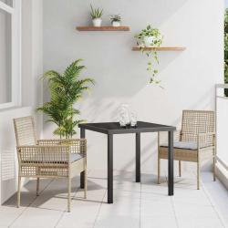 Ensemble de salle &agrave; manger de jardin 3 pi&egrave;ces avec coussins en rattan poly beige