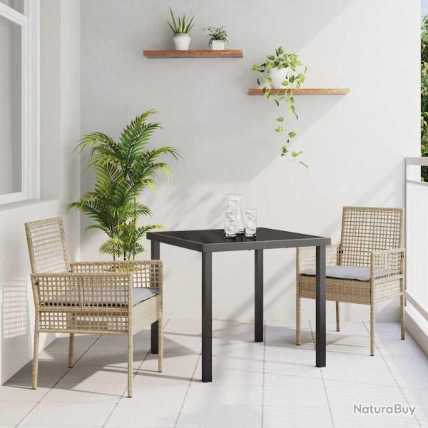 Ensemble de salle � manger de jardin 3 pi�ces avec coussins en rattan poly beige