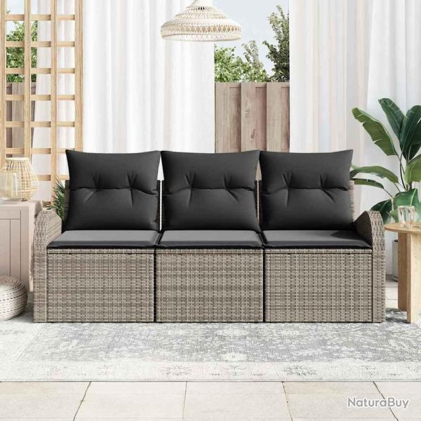 Ensemble de canap� de jardin de 3 pi�ces avec coussins gris poly rotin