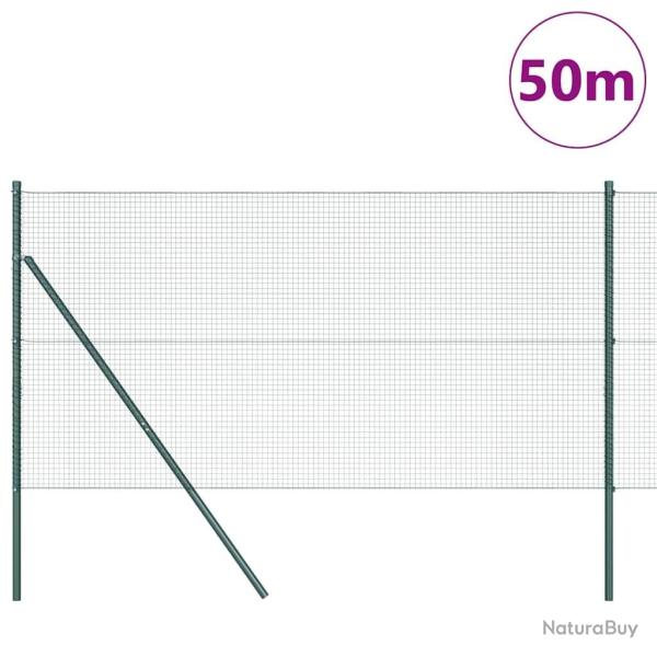 Cl�ture en fil soud� avec 13 poteaux verte 1.2x50 m acier