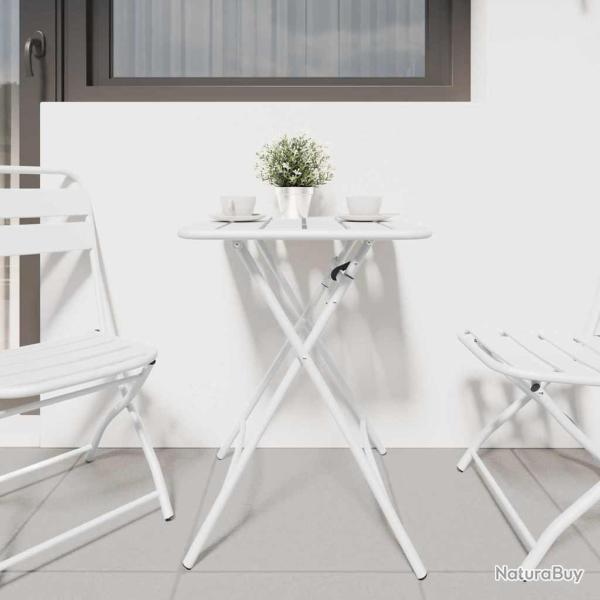 Table de jardin pliable blanche 55x55x73 cm en acier.