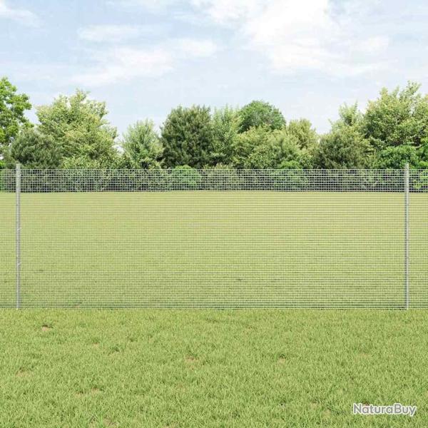 Cl�ture en fil soud� avec 22 poteaux en U Argent 0.8x50 m Acier