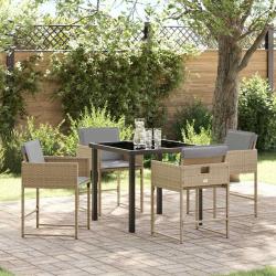 Set de mobilier de jardin 5 pi&egrave;ces avec coussins beiges en poly rotin