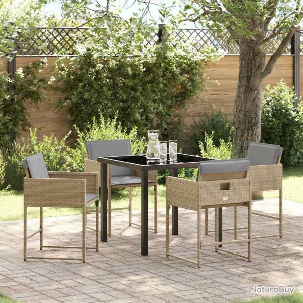 Set de mobilier de jardin 5 pi�ces avec coussins beiges en poly rotin
