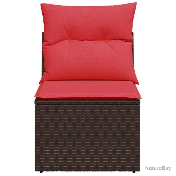 Fauteuil de jardin sans accoudoirs avec coussins en rattan poly brun.
