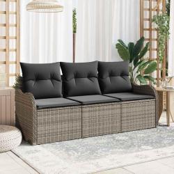 Ensemble de Canap&eacute; de Jardin 3 Pi&egrave;ces avec Coussins Gris Poly Rattan