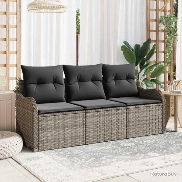 Ensemble de Canap� de Jardin 3 Pi�ces avec Coussins Gris Poly Rattan