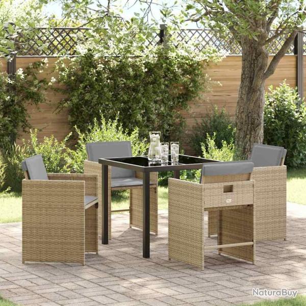 Ensemble de salle � manger de jardin 5 pi�ces avec coussins Beige Poly Rattan