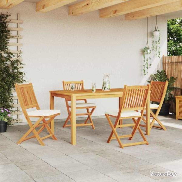 Chaises de jardin pliantes avec coussin blanc 4pcs en bois d'Acacia