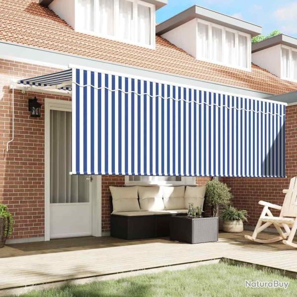Auvent R�tractable Ray� Bleu et blanc Blanc 350 x 200 cm