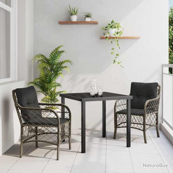 Set de salle � manger de jardin 3 pi�ces avec coussins gris en rotin synth�tique.