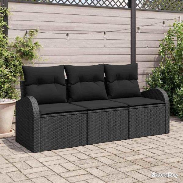 Ensemble de 3 canap�s de jardin avec coussins noirs en poly rotin