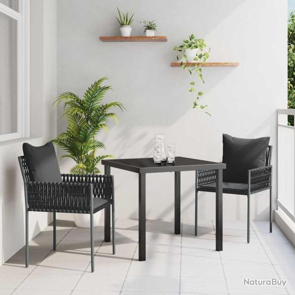 Set de salle � manger de jardin de 3 pi�ces avec coussins noirs en poly rotin