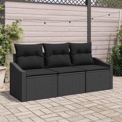 Ensemble de canap&eacute; de jardin avec coussin 3 pcs Noir polyrotin