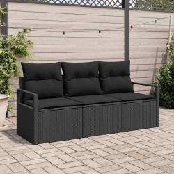 Ensemble de canap&eacute; de jardin avec coussin 3 pcs Noir polyrotin