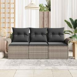 Ensemble de canap&eacute; de jardin de 3 pi&egrave;ces avec coussins gris en poly rattan