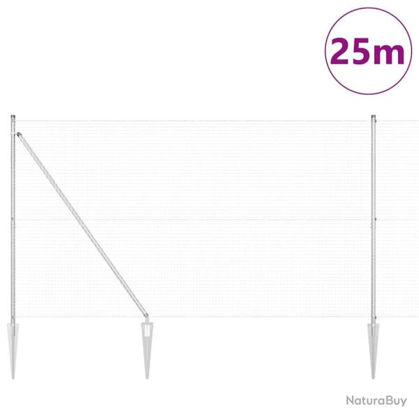 Cl�ture en Fil Soud� avec 13 Piquets en Pointe 1,5 x 25 m Acier Galvanis�