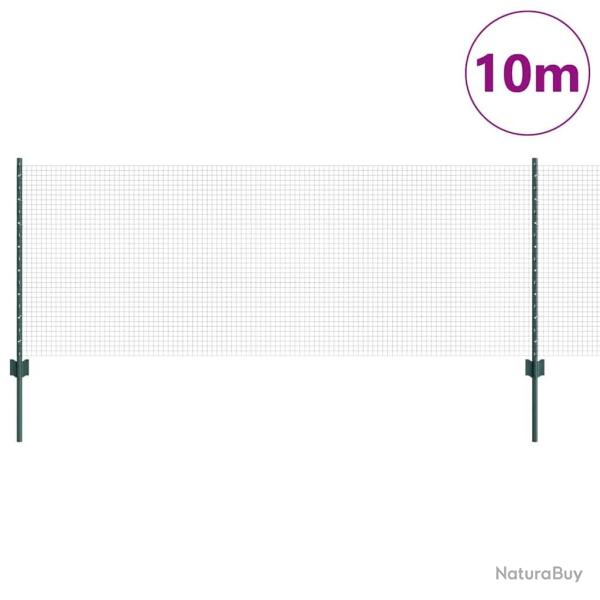 Cl�ture en fil soud� avec 5 poteaux en U Vert 0.8x10 m Acier