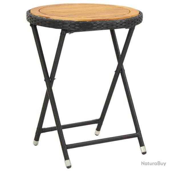 Table � th� Noir 60 cm R�sine tress�e et bois d'acacia solide