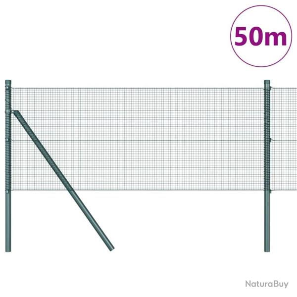 Cl�ture en fil soud� avec 13 poteaux verte 0,8x50 m acier