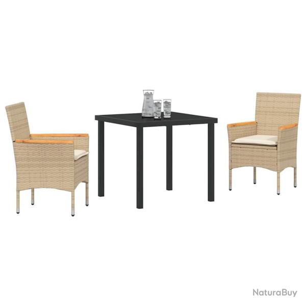 Ensemble de jardin 3 pi�ces avec coussins, polyrotin beige.