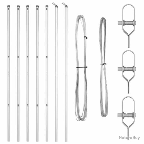 Set de Poteaux de Cl�ture Argent 7 pcs Argent �32mm 200 cm