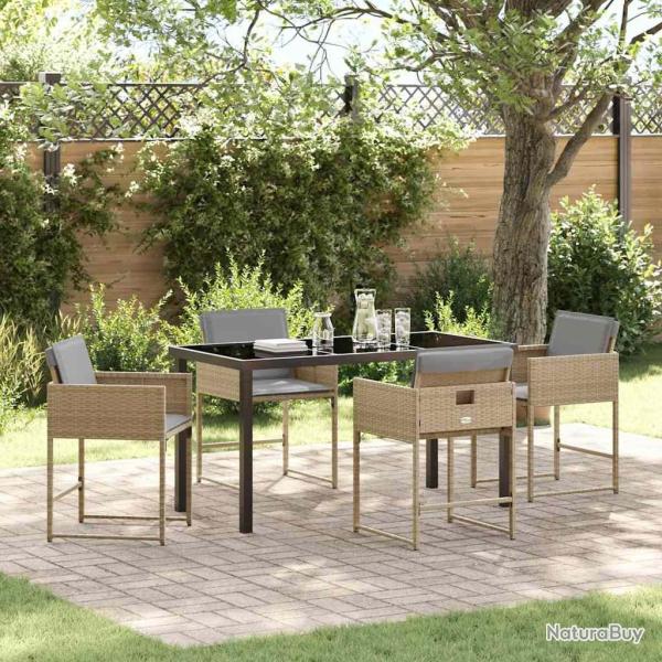 Set de jardin 5 pi�ces avec des coussins en poly rattan beige.